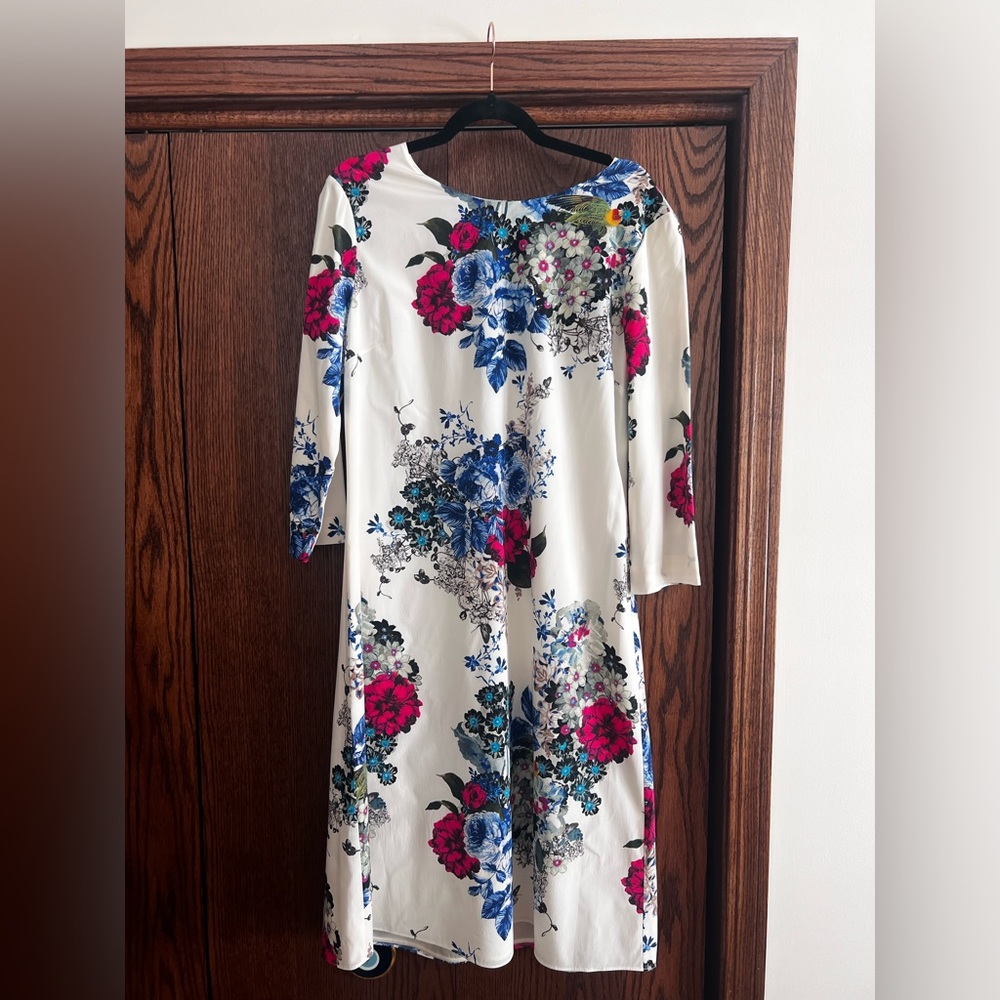 St. John Collection Floral Long Sleeve Dress - White, Blue, Pink